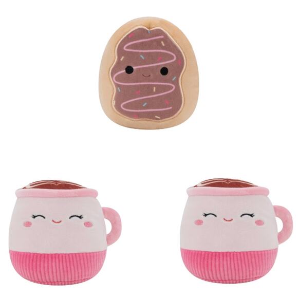 Squishmallows NWT Doy Toys Lot of 3 Emily Latte Deja Donut Squeak Crinkle Plush - Picture 1 of 8